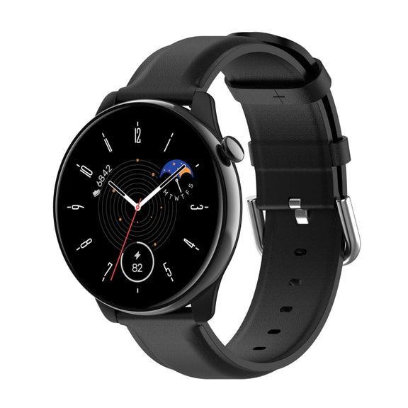 For Amazfit GTR Mini Round Tail Genuine Leather Watch Band(Black)