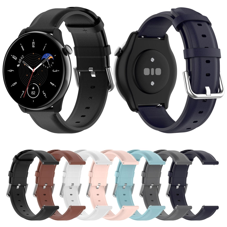 For Amazfit GTR Mini Round Tail Genuine Leather Watch Band(Light Blue) -  by PMC TechLife | Online Shopping South Africa | PMC TechLife