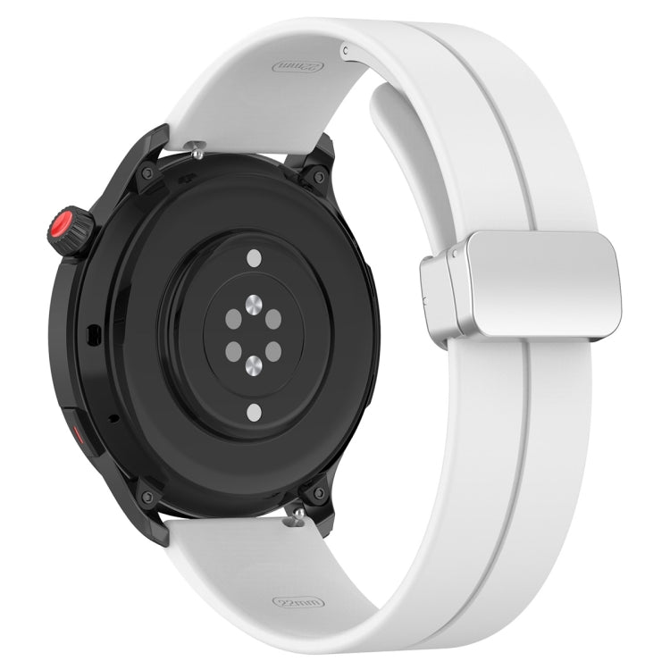 For Amazfit GTR 4 Magnetic Fold Clasp Silver Buckle Silicone Watch Band(White)