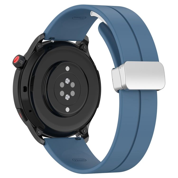 For Amazfit GTR 4 Magnetic Fold Clasp Silver Buckle Silicone Watch Band(Blue)