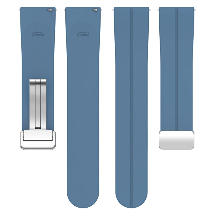 For Amazfit GTR 4 Magnetic Fold Clasp Silver Buckle Silicone Watch Band(Blue)