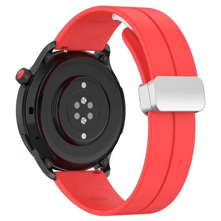 For Amazfit GTR 4 Magnetic Fold Clasp Silver Buckle Silicone Watch Band(Red)