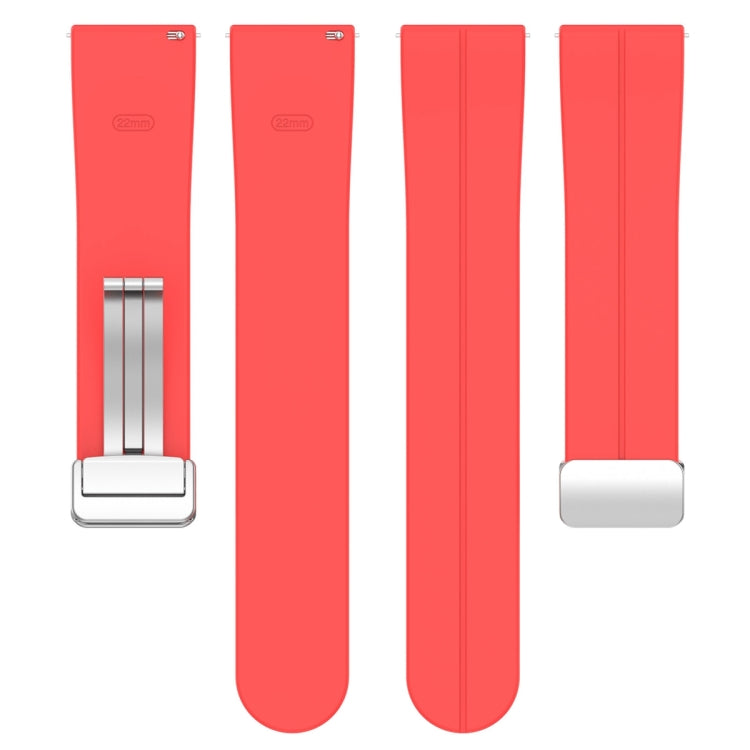 For Amazfit GTR 4 Magnetic Fold Clasp Silver Buckle Silicone Watch Band(Red)