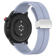 For Amazfit GTR 4 Magnetic Fold Clasp Silver Buckle Silicone Watch Band(Light Blue)