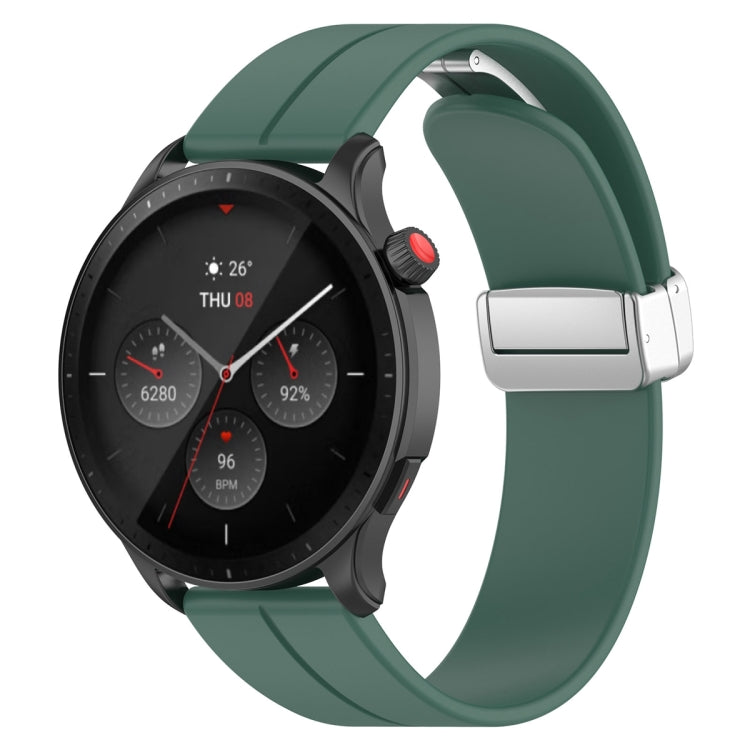 For Amazfit GTR 4 Magnetic Fold Clasp Silver Buckle Silicone Watch Band(Dark Green) -  by PMC TechLife | Online Shopping South Africa | PMC TechLife