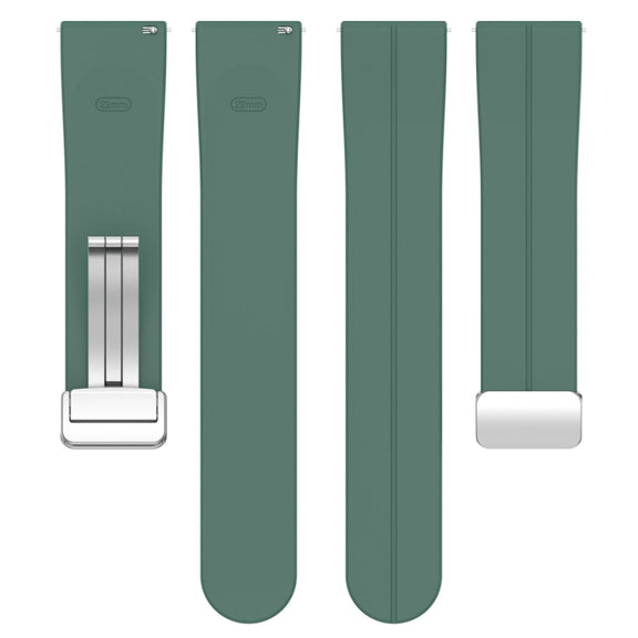 For Amazfit GTR 4 Magnetic Fold Clasp Silver Buckle Silicone Watch Band(Dark Green)