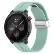 For Amazfit GTR 4 Magnetic Fold Clasp Silver Buckle Silicone Watch Band(Teal)