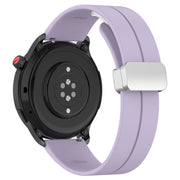 For Amazfit GTR 4 Magnetic Fold Clasp Silver Buckle Silicone Watch Band(Light Purple)