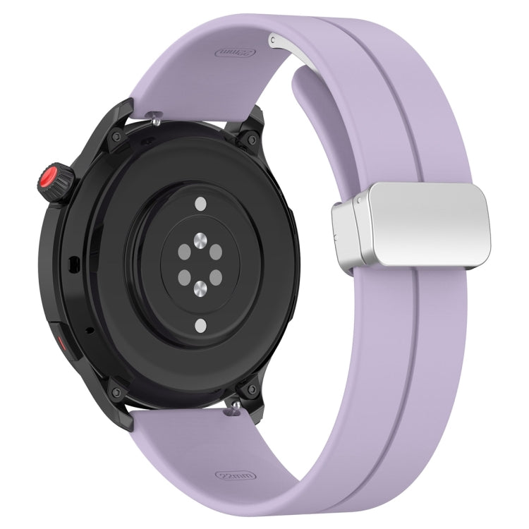 For Amazfit GTR 4 Magnetic Fold Clasp Silver Buckle Silicone Watch Band(Light Purple)