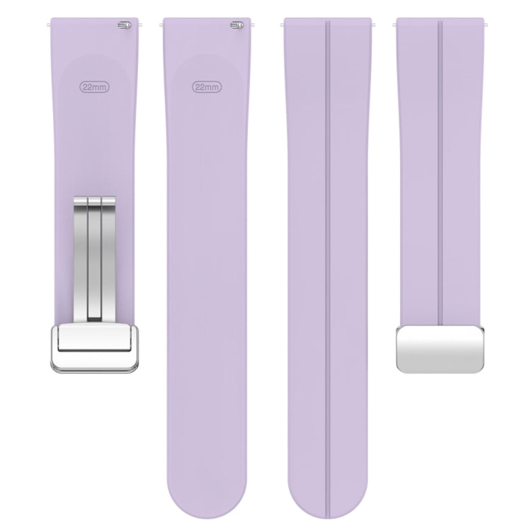 For Amazfit GTR 4 Magnetic Fold Clasp Silver Buckle Silicone Watch Band(Light Purple)