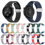 For Amazfit GTR 4 Magnetic Fold Clasp Silver Buckle Silicone Watch Band(Light Purple)