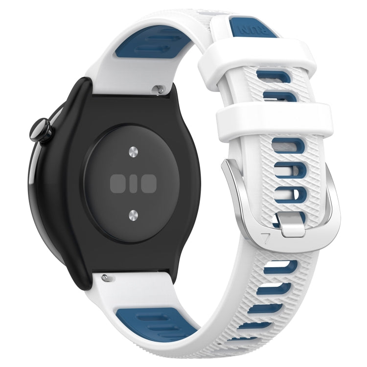 For Amazfit GTR Mini 20mm Cross Texture Two Color Silicone Stainless Steel Buckle Watch Band(White Blue)
