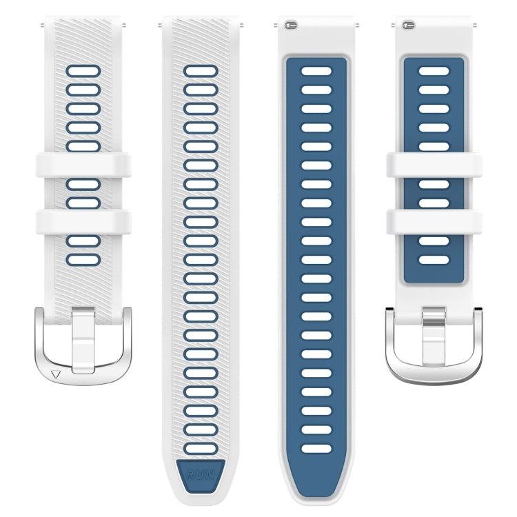 For Amazfit GTR Mini 20mm Cross Texture Two Color Silicone Stainless Steel Buckle Watch Band(White Blue)