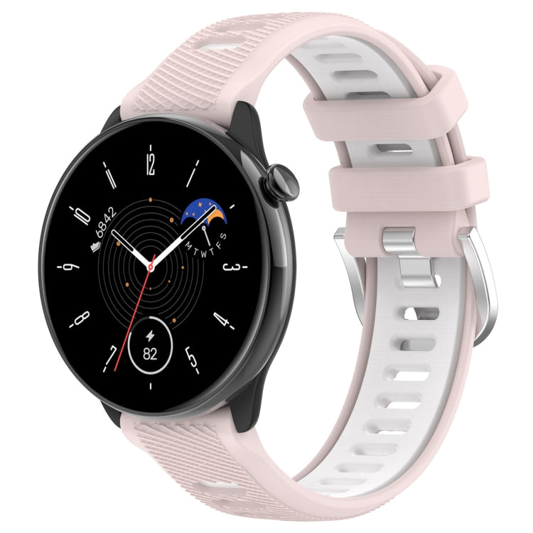 For Amazfit GTR Mini 20mm Cross Texture Two Color Silicone Stainless Steel Buckle Watch Band(Pink White) -  by PMC TechLife | Online Shopping South Africa | PMC TechLife