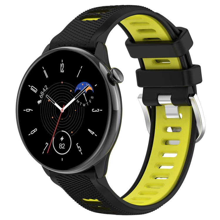 For Amazfit GTR Mini 20mm Cross Texture Two Color Silicone Stainless Steel Buckle Watch Band(Black Lime Green) -  by PMC TechLife | Online Shopping South Africa | PMC TechLife