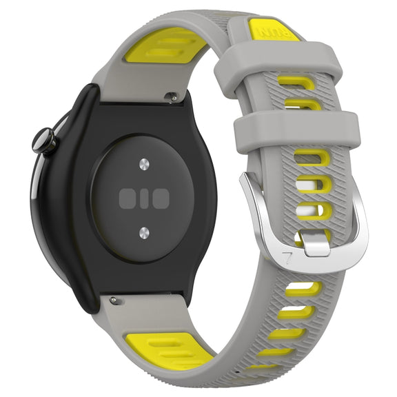 For Amazfit GTR Mini 20mm Cross Texture Two Color Silicone Stainless Steel Buckle Watch Band(Gray Yellow)