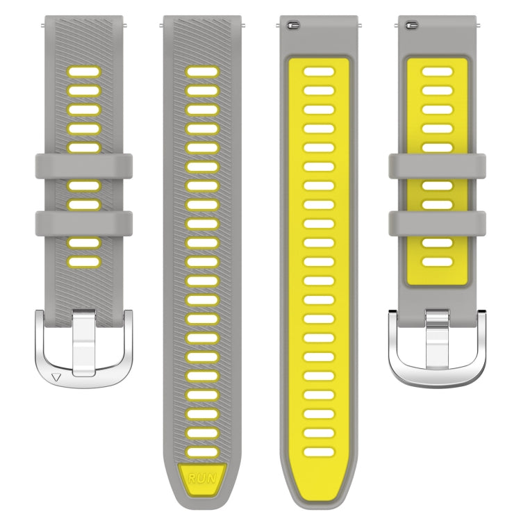 For Amazfit GTR Mini 20mm Cross Texture Two Color Silicone Stainless Steel Buckle Watch Band(Gray Yellow)
