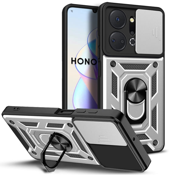 For Honor X7a 5G Sliding Camera Cover Design TPU+PC Phone Case(Silver)