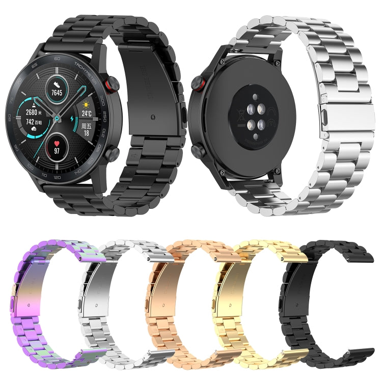 For Honor Watch GS 3i 22mm Three Bead Stainless Steel Metal Watch Band(Silver)