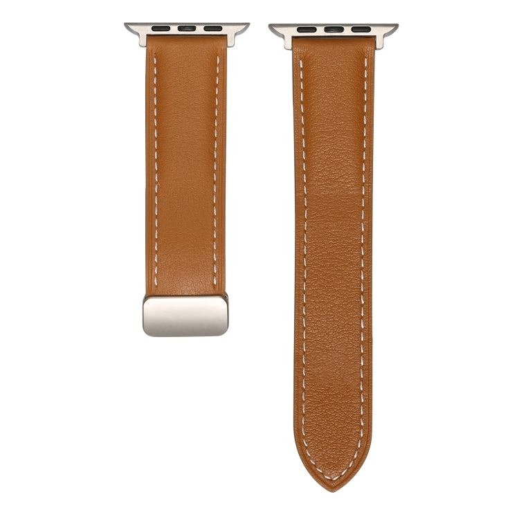 Folding Buckle Genuine Leather Watch Band For Apple Watch Ultra 49mm / Series 8&7 45mm / SE 2&6&SE&5&4 44mm / 3&2&1 42mm(Brown) -  by PMC TechLife | Online Shopping South Africa | PMC TechLife