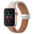 Folding Buckle Genuine Leather Watch Band For Apple Watch Ultra 49mm / Series 8&7 45mm / SE 2&6&SE&5&4 44mm / 3&2&1 42mm(White + Brown) - Smart Wear by PMC TechLife | Online Shopping South Africa | PMC TechLife