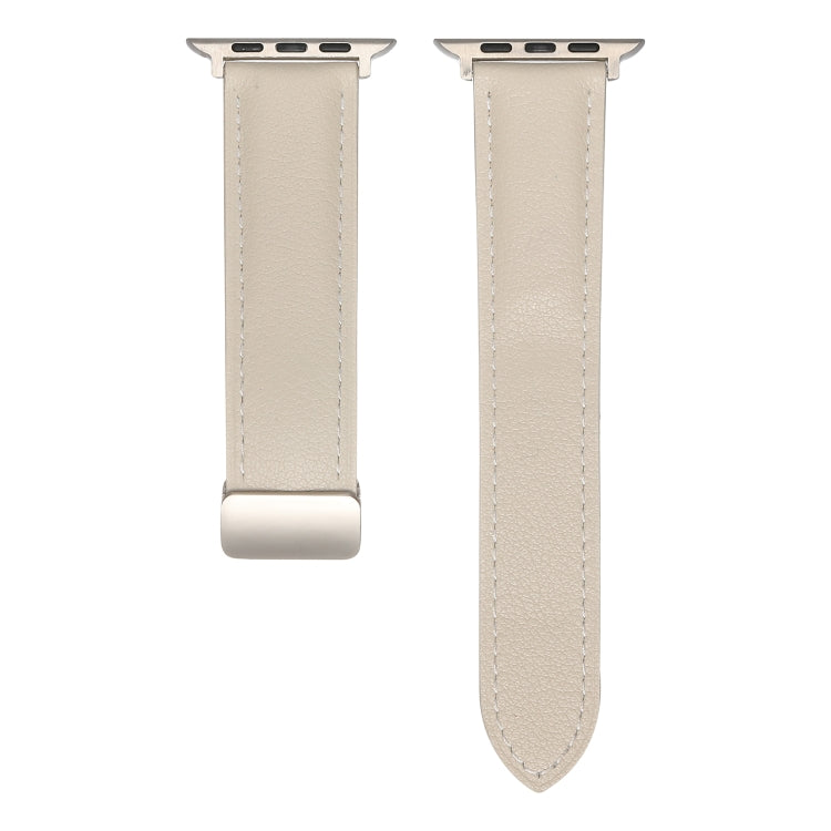Folding Buckle Genuine Leather Watch Band For Apple Watch Ultra 49mm / Series 8&7 45mm / SE 2&6&SE&5&4 44mm / 3&2&1 42mm(White) -  by PMC TechLife | Online Shopping South Africa | PMC TechLife