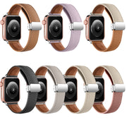 Folding Buckle Genuine Leather Watch Band For Apple Watch Ultra 49mm / Series 8&7 45mm / SE 2&6&SE&5&4 44mm / 3&2&1 42mm(Black)