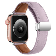 Folding Buckle Genuine Leather Watch Band For Apple Watch Series 8&7 41mm / SE 2&6&SE&5&4 40mm / 3&2&1 38mm(Purple)