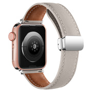 Folding Buckle Genuine Leather Watch Band For Apple Watch Series 8&7 41mm / SE 2&6&SE&5&4 40mm / 3&2&1 38mm(Grey)