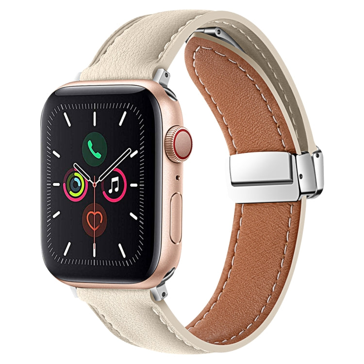 Folding Buckle Genuine Leather Watch Band For Apple Watch Series 8&7 41mm / SE 2&6&SE&5&4 40mm / 3&2&1 38mm(White) -  by PMC TechLife | Online Shopping South Africa | PMC TechLife