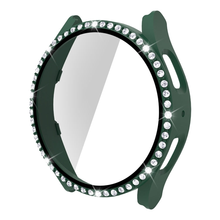 For Samsung Galaxy Watch5 44mm Single Row Diamond PC + Tempered Glass Watch Case(Dark Green) -  by PMC TechLife | Online Shopping South Africa | PMC TechLife