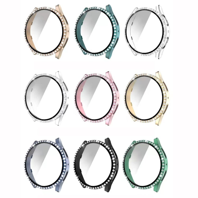 For Samsung Galaxy Watch5 44mm Single Row Diamond PC + Tempered Glass Watch Case(Light Green)