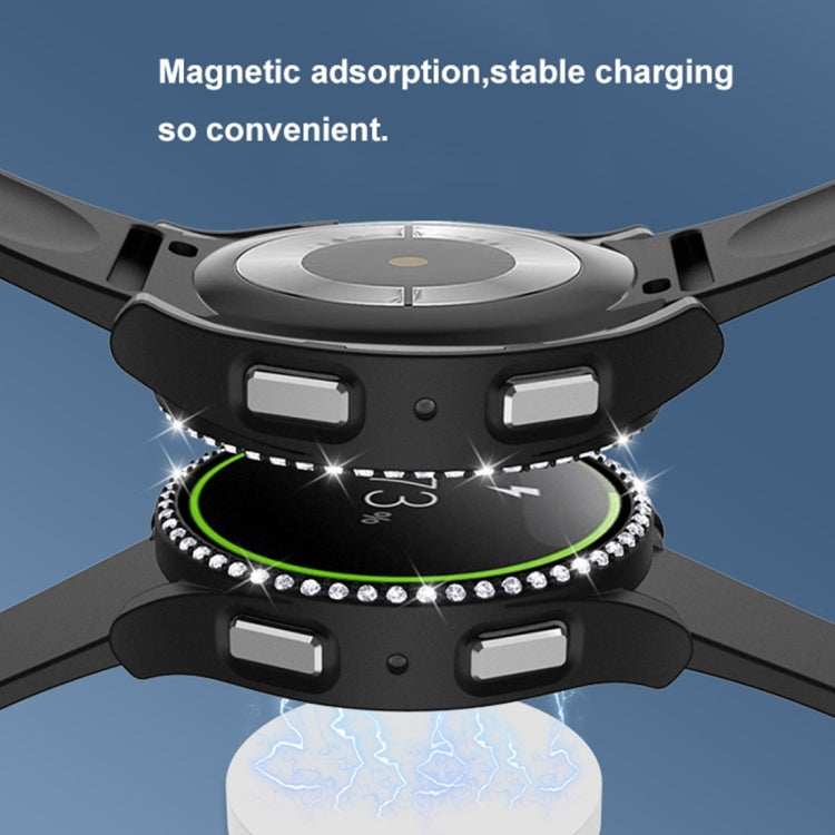 For Samsung Galaxy Watch5 44mm Single Row Diamond PC + Tempered Glass Watch Case(Light Green) - Smart Wear by PMC TechLife | Online Shopping South Africa | PMC TechLife