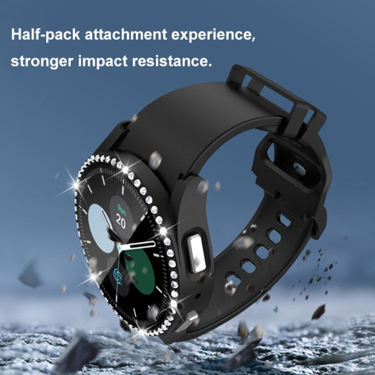 For Samsung Galaxy Watch5 44mm Single Row Diamond PC + Tempered Glass Watch Case(Light Green) - Smart Wear by PMC TechLife | Online Shopping South Africa | PMC TechLife