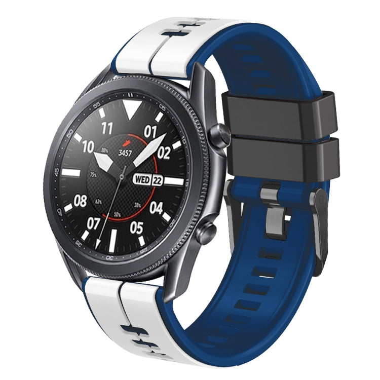 20mm Universal Vertical Line Two-Color Silicone Watch Band(White+Dark Blue) - Smart Wear by PMC TechLife | Online Shopping South Africa | PMC TechLife