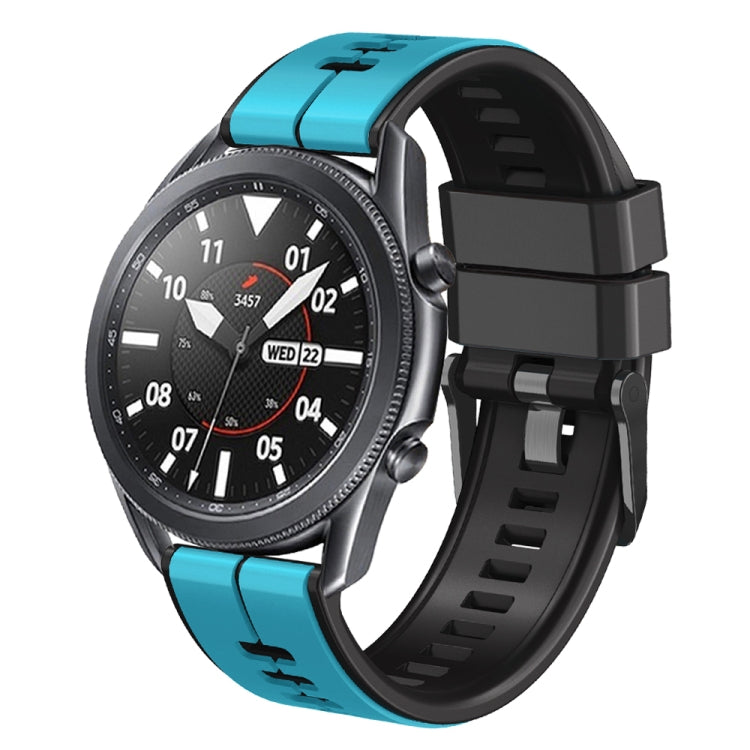 20mm Universal Vertical Line Two-Color Silicone Watch Band(Sky Blue+Black) - Smart Wear by PMC TechLife | Online Shopping South Africa | PMC TechLife
