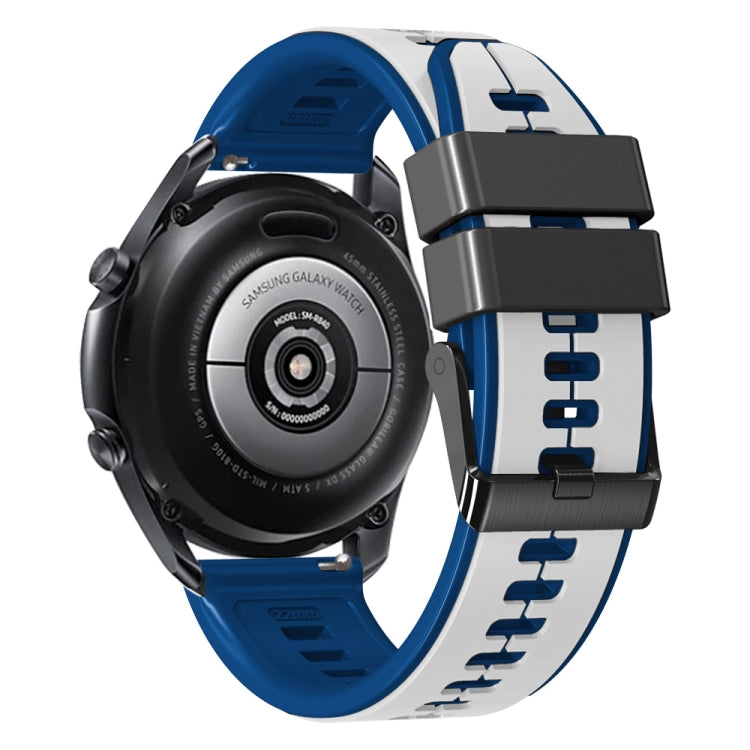 22mm Universal Vertical Line Two-Color Silicone Watch Band(White+Dark Blue)