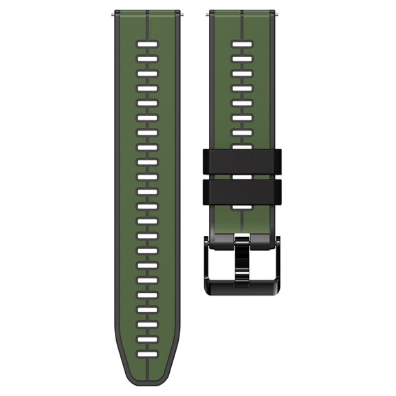 22mm Universal Vertical Line Two-Color Silicone Watch Band(Army Green+Black)