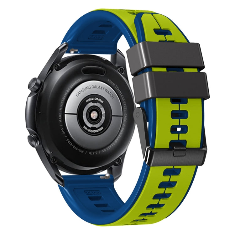 22mm Universal Vertical Line Two-Color Silicone Watch Band(Lime+Blue)