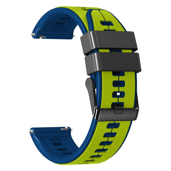 22mm Universal Vertical Line Two-Color Silicone Watch Band(Lime+Blue)