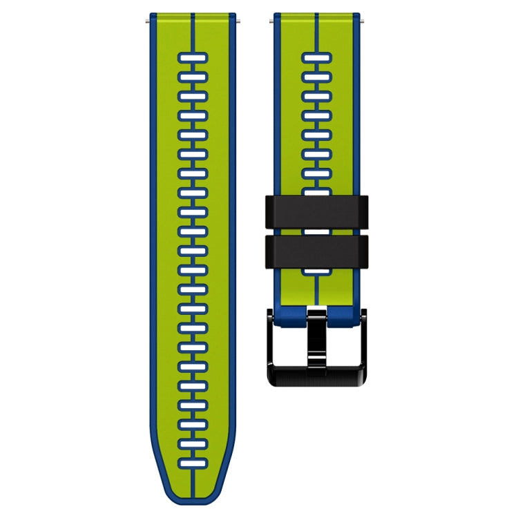 22mm Universal Vertical Line Two-Color Silicone Watch Band(Lime+Blue)