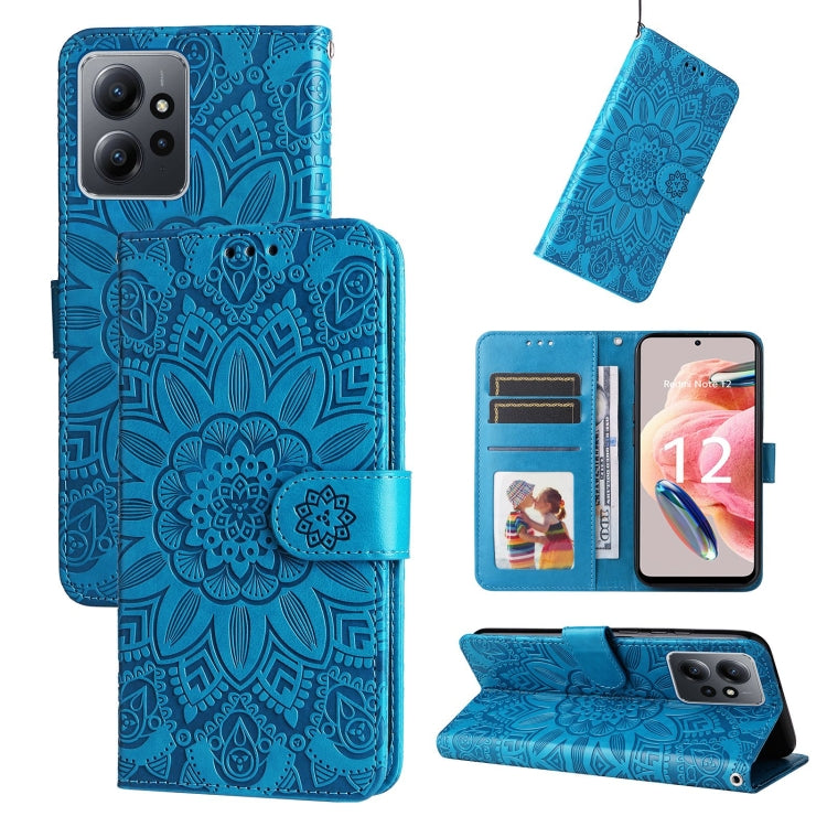 For Xiaomi Redmi Note 12 4G Global Embossed Sunflower Leather Phone Case(Blue) - free shipping - PMC TechLife - Order now!