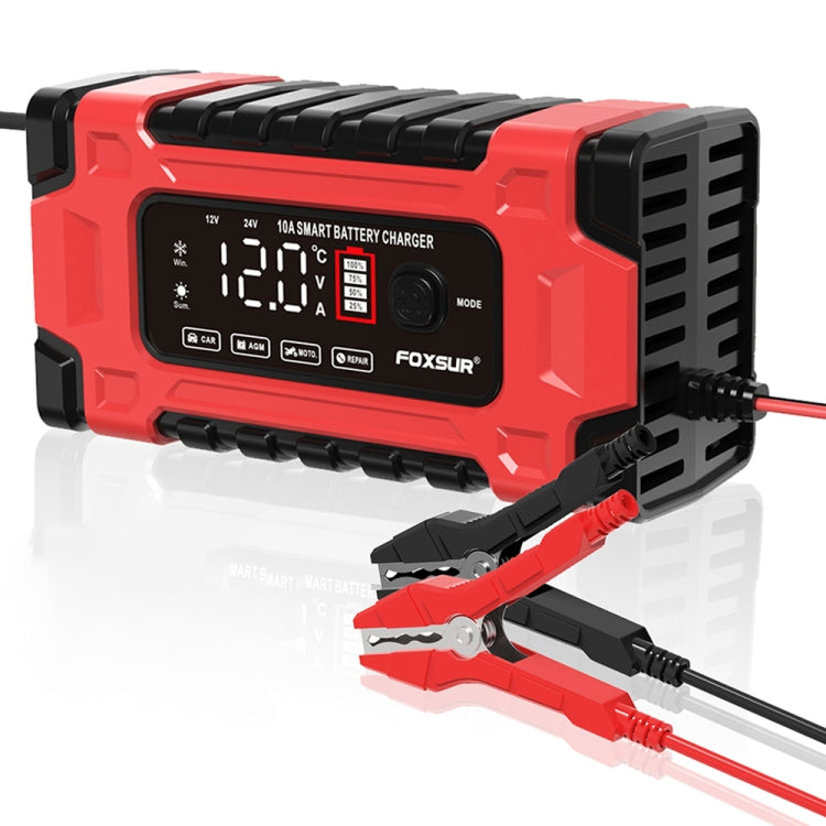FOXSUR 12V / 24V / 10A Car / Motorcycle Battery Smart Repair Lead-acid Battery Charger, Plug Type:US Plug - free shipping - PMC TechLife - Order now!