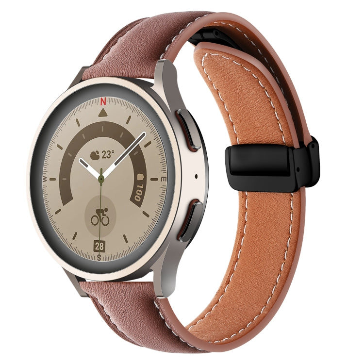 20mm Folding Buckle Plain Weave Genuine Leather Watch Band(Brown+Black) - Smart Wear by PMC TechLife | Online Shopping South Africa | PMC TechLife