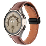 20mm Folding Buckle Plain Weave Genuine Leather Watch Band(Brown+Black)