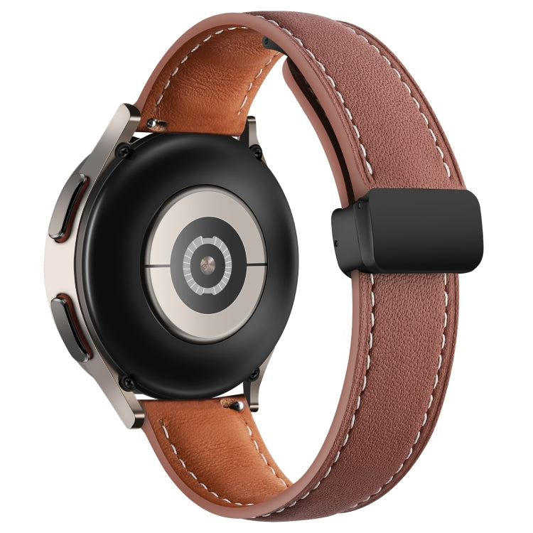 20mm Folding Buckle Plain Weave Genuine Leather Watch Band(Brown+Black)