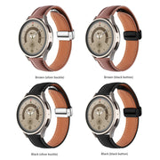 22mm Folding Buckle Plain Weave Genuine Leather Watch Band(Brown+Silver)