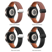 22mm Folding Buckle Plain Weave Genuine Leather Watch Band(Black+Silver)