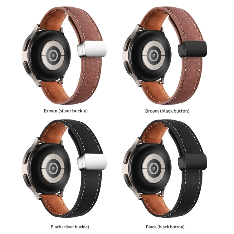 22mm Folding Buckle Plain Weave Genuine Leather Watch Band(Black+Silver)