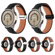 22mm Folding Buckle Plain Weave Genuine Leather Watch Band(Black+Silver)